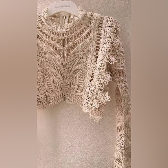 Zimmermann Illuminate Cornelli Bodice Crochet Lace Long Sleeve Crop Top 0 XS - Picture 8 of 8